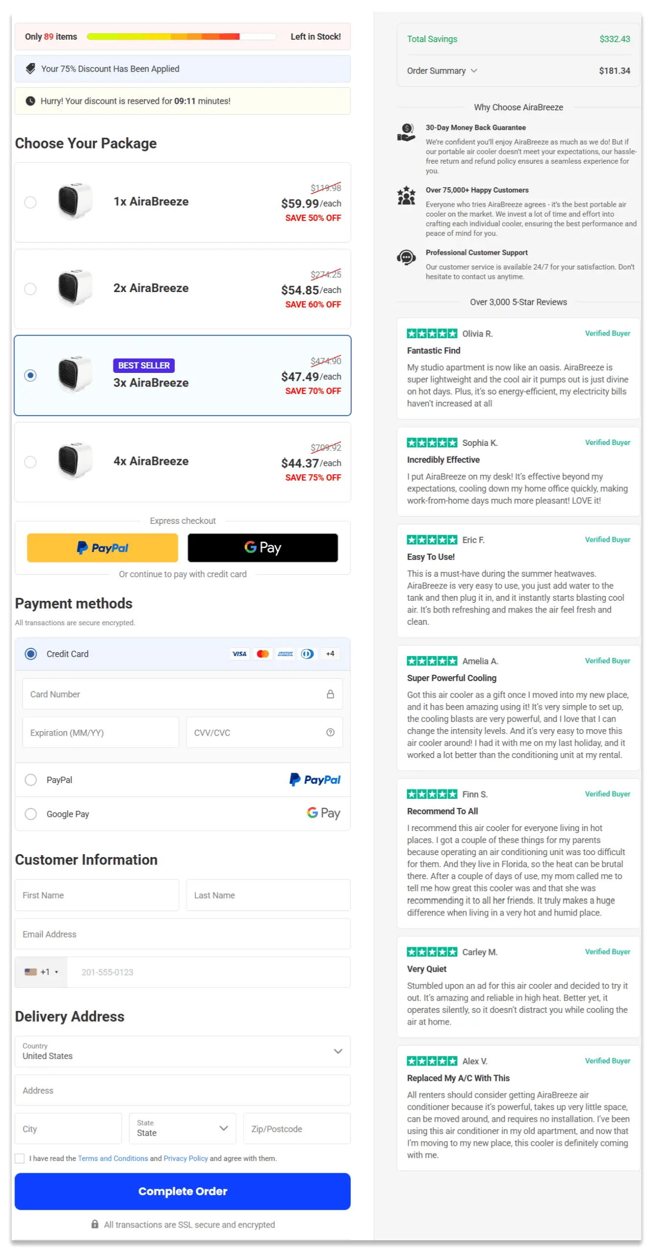 AiraBreeze Portable Cooler Secure Checkout Page